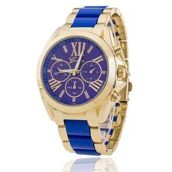 Fashion Geneva Women Dress Watches Rose Gold Full Steel Analog Quartz Wristwatch (Blue) (Intl)  