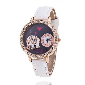 Fashion Leather Strap Delicate Rhinestone Cartoon Women's Quartz Watch LC509 White  