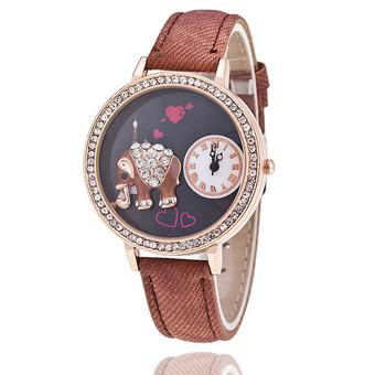 Fashion Leather Strap Delicate Rhinestone Cartoon Women's Quartz Watch LC507 Brown  