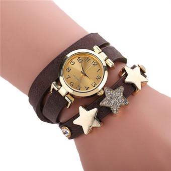 Fashion Leather Strap Rhinestone Star Multilayer Women's Bracelets Watch LC577 Brown  