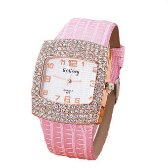 Fashion Luxury Square Rhinestone Quartz Roman Numerals Watch LC200 Pink  