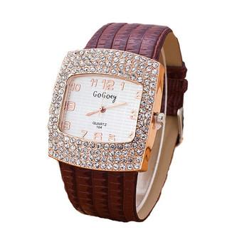 Fashion Luxury Square Rhinestone Quartz Roman Numerals Watch LC199 Brown  