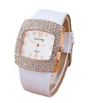 Fashion Luxury Square Rhinestone Quartz Roman Numerals Watch LC198 White  