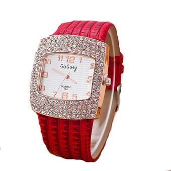 Fashion Luxury Square Rhinestone Quartz Roman Numerals Watch LC201 Red  