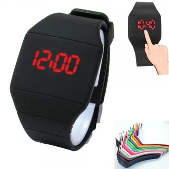 Fashion Men Women Sport Touch Screen Square TPU Digital LED Wrist Watch Black (Intl)  