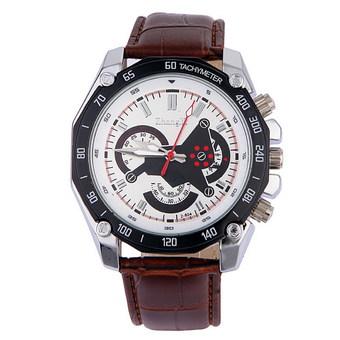 Fashion Military Jam Tangan Analog Pria - Strap Kulit Sintetis - Cokelat  