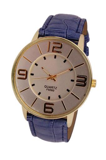 Fashion Numerals Gold Dial Women's Blue Leather Strap Quartz Wrist Watch Jam Tangan  