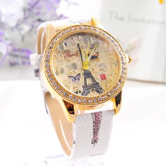 Fashion Paris Style Tower Butterfly PU Leather Women Watch White (Intl)  