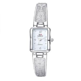 Fashion Rectangle dial Women's Square Face Automatic Electric Wrist Watch Metal Casual Sport White (Intl)  