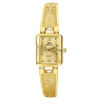 Fashion Rectangle dial Women's Square Face Automatic Electric Wrist Watch Metal Casual Sport Gold (Intl)  