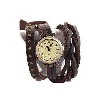 Fashion Retro Women's Coffee Leather Strap Quartz Watches 60GS1016 - Intl  