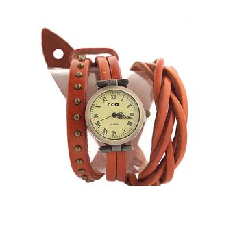 Fashion Retro Women's Earth Yellow Leather Strap Quartz Watches 60GS1016 - Intl  