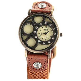 Fashion Retro Women's Earthy Yellow Leather Strap Quartz Watches 60GS1063 - Intl  