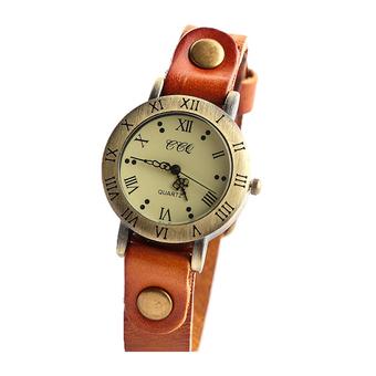 Fashion Retro Women's Earthy Yellow Leather Strap Quartz Watches 60GS1040 - Intl  