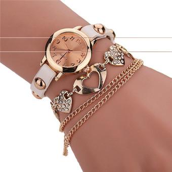 Fashion Rhinestone Heart Rivet Leather Strap Wrap Bracelets Watch LC321 White  