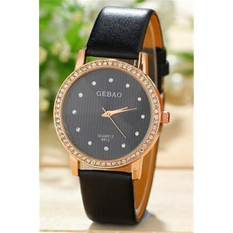 Fashion Rhinestone Leather Strap Quartz Women's Luxury Watch LC293 Black  