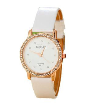 Fashion Rhinestone Leather Strap Quartz Women's Luxury Simple Watch LC289 White  