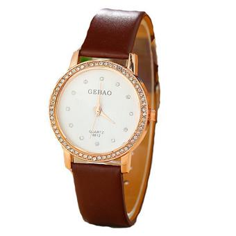 Fashion Rhinestone Leather Strap Women's Luxury Quartz Watch LC292 Brown  