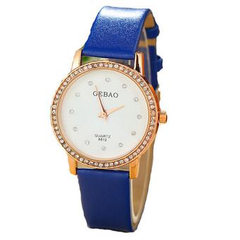 Fashion Rhinestone Leather Strap Women's Simple Quartz Watch LC291 Blue  