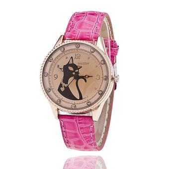 Fashion Shining Cartoon Fox Rhinestone Dial Leather Strap Girls Watch LC478 Pink  