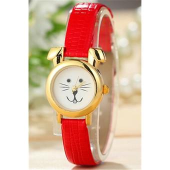 Fashion Thin Leather Band Cartoon Rabbit Quartz Watch LC307 Red  