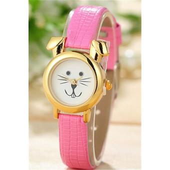 Fashion Thin Leather Band Cartoon Rabbit Quartz Watch LC308 Pink  