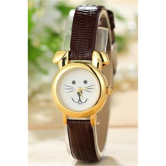 Fashion Thin Leather Band Cartoon Rabbit Quartz Watch LC309 Brown  