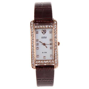 Fashion Women Bling Rhinestone PU Leather Strap Rectangle Wrist Watch Brown (Intl)  