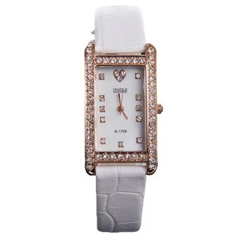 Fashion Women Bling Rhinestone PU Leather Strap Rectangle Wrist Watch White  