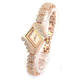 Fashion Women Crystal Quartz Rhombus Bracelet Bangle Wrist Watch Gold  