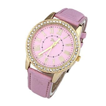 Fashion Women Geneva Rhinestone Leather Band Quartz Wrist Watch Pink  