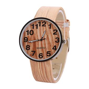 Fashion Women's Beige Retro Wood Grain Faux Leather Bronze Watch 60bl027-1 - Intl  