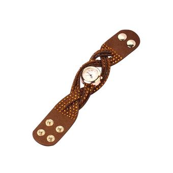 Fashion Women's Geneva Brown Faux Leather Bracelet Rhinestone Watch 60bl033 - Intl  