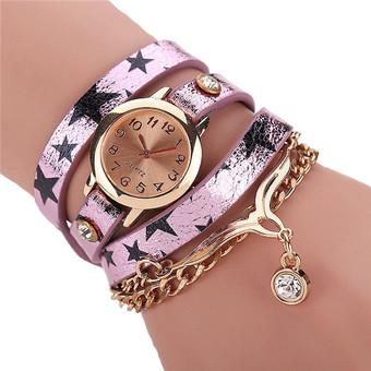 Fashion Women's Multilayer Thin Leather Strap Eagle Pendant Bracelets Watch LC531 Pink  