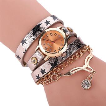 Fashion Women's Multilayer Thin Leather Strap Eagle Pendant Bracelets Watch LC535 Gold  