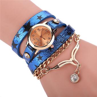 Fashion Women's Multilayer Thin Leather Strap Eagle Pendant Bracelets Watch LC530 Blue  