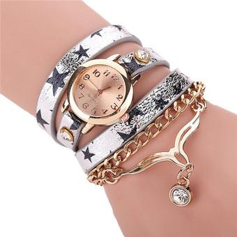 Fashion Women's Multilayer Thin Leather Strap Eagle Pendant Bracelets Watch LC532 Silver  