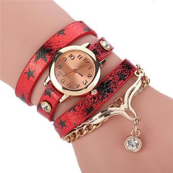 Fashion Women's Multilayer Thin Leather Strap Eagle Pendant Bracelets Watch LC529 Red  