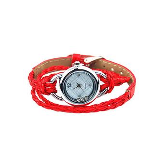 Fashion Women's Red Faux Leather Strap Bracelet Watch 60bl030 - Intl  