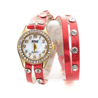 Fashion Women's Red Winding Paux Leather Strap Quartz Bracelet Watches 60GS0386 - Intl  