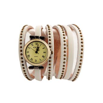 Fashion Women's White Winding Paux Leather Strap Quartz Bracelet Watches 60GS1013 - Intl  