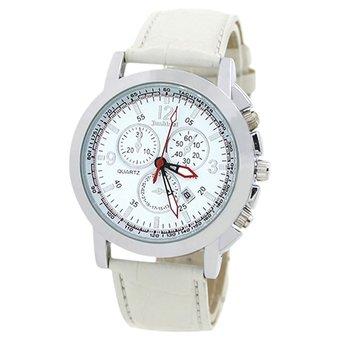 Faux Leather Quartz Analog Wrist Watch (White)  