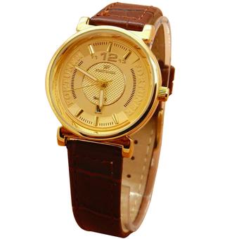 Fortuner Analog Jam Tangan Wanita - Leather Strap - Coklat Plat Gold - FR 2831  