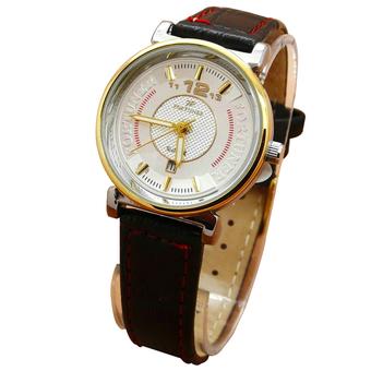 Fortuner Analog Jam Tangan Wanita - Leather Strap - Hitam Body Gold Plat Putih List Merah - FR 2831  