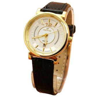 Fortuner Analog Jam Tangan Wanita - Leather Strap - Hitam Plat Putih List Gold - FR 2831  