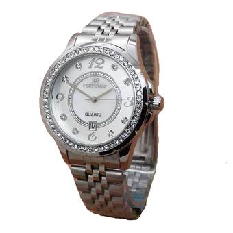 Fortuner Analog Jam Tangan Wanita - Stainless Stell - Silver Plat Putih - FR K8107GA  