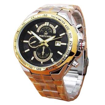 Fortuner Analog Jam Tangan Wanita - Stainless Stell - Silver Plat Hitam List Gold - FR K18107GJ  