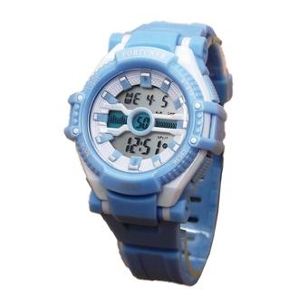 Fortuner Digital Jam Tangan Wanita - Tali Karet - Biru Muda List Putih - FR019  