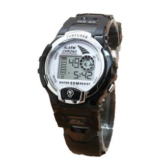 Fortuner Digital - Jam Tangan Wanita - Tali Karet - Hitam Transparant List Putih - FR231  