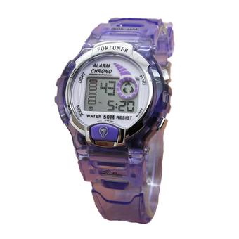 Fortuner Digital - Jam Tangan Wanita - Tali Karet - Ungu Transparant List Putih - FR231  